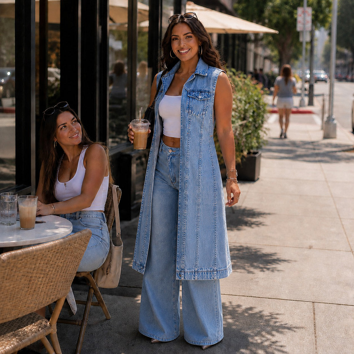 Women's Button Front Denim Vest Dress