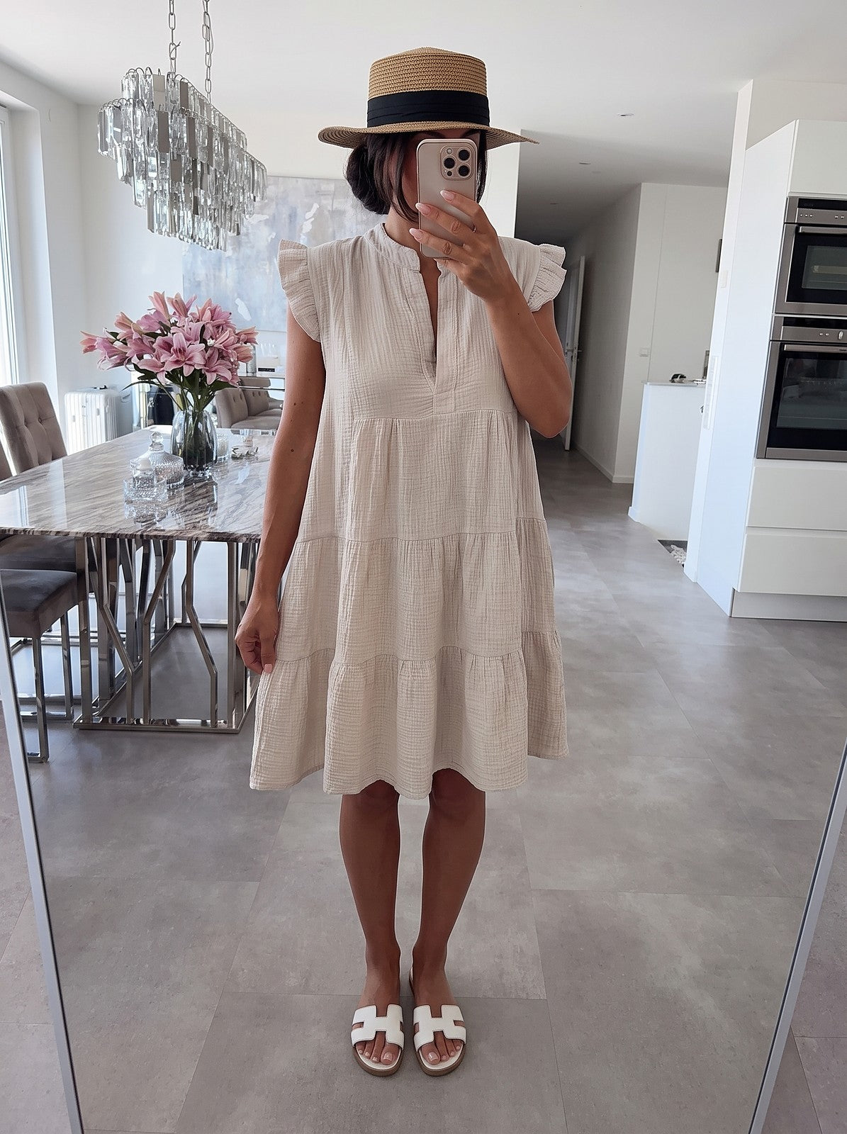 Women's Frill Sleeve V Neck Summer Dress