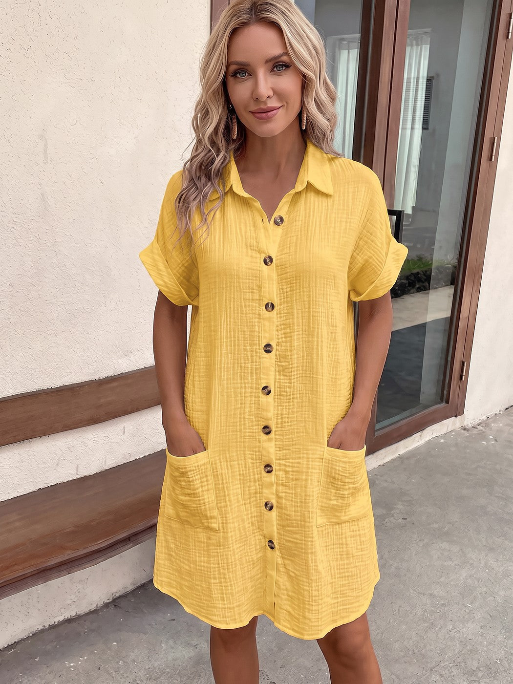 Women's Cotton Button Up Shirt Dress