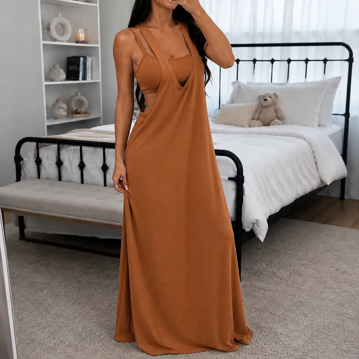 Women's Layered Look Cutout Maxi Dress