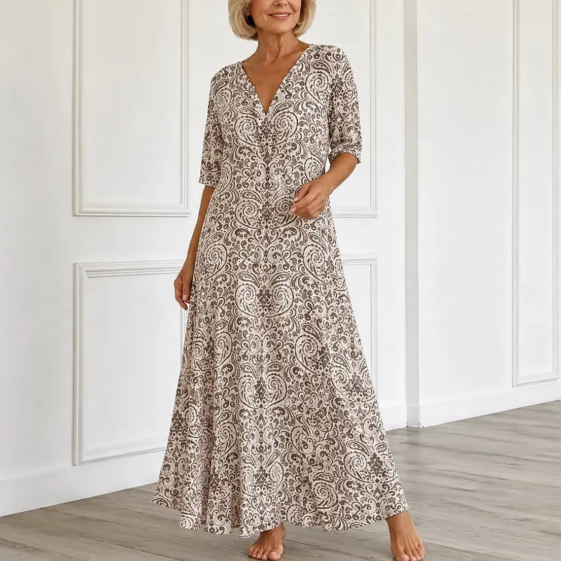 Women's Paisley Maxi Dress with Sleeves