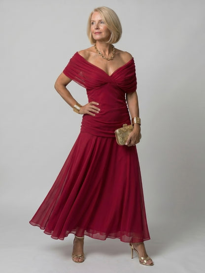 Women's Off Shoulder Draped Midi Dress