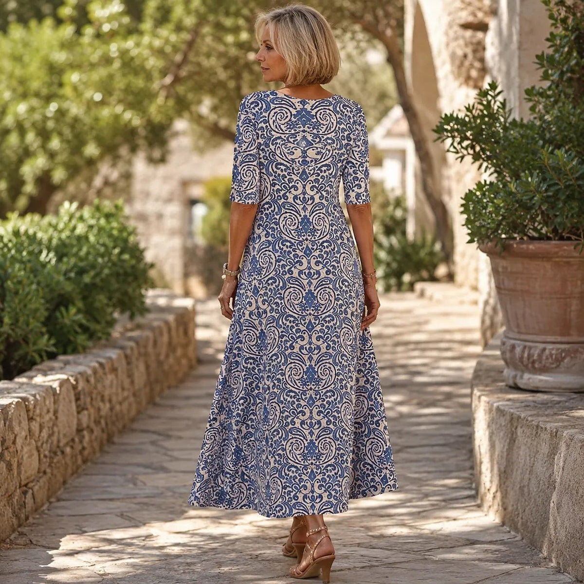 Women's Paisley Maxi Dress with Sleeves