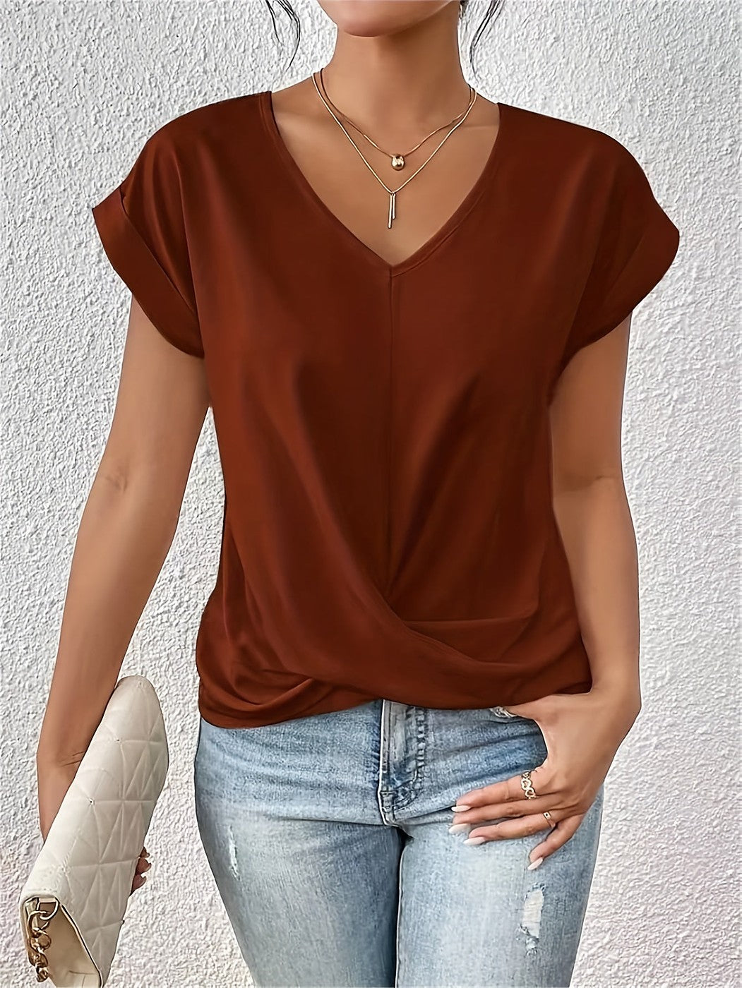 Women's V Neck Short Sleeve Top