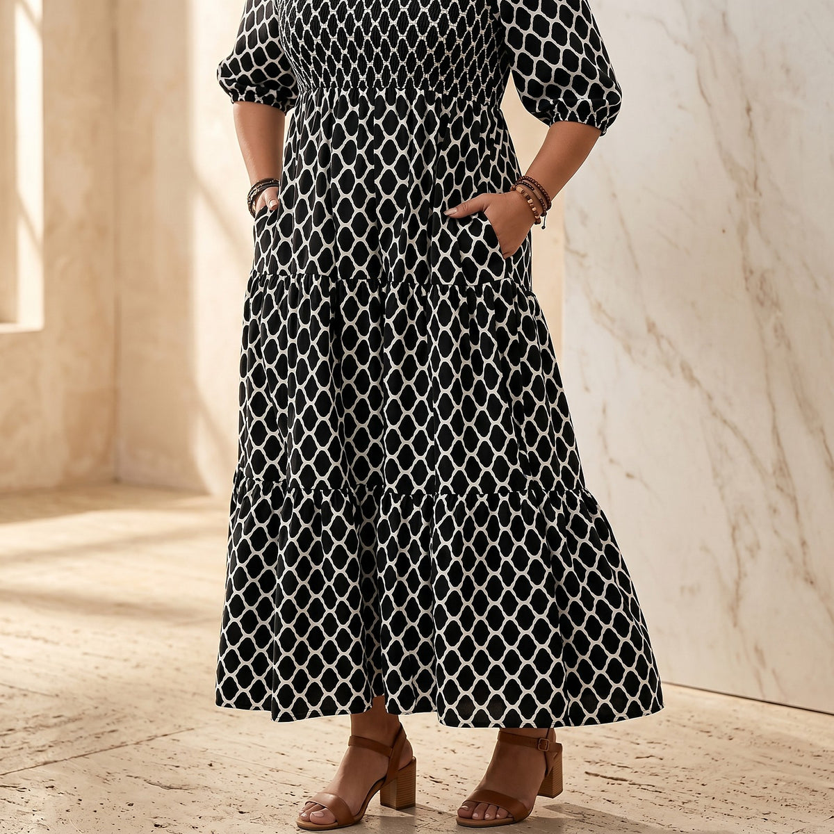 Women's Tiered Maxi Dress with Pockets