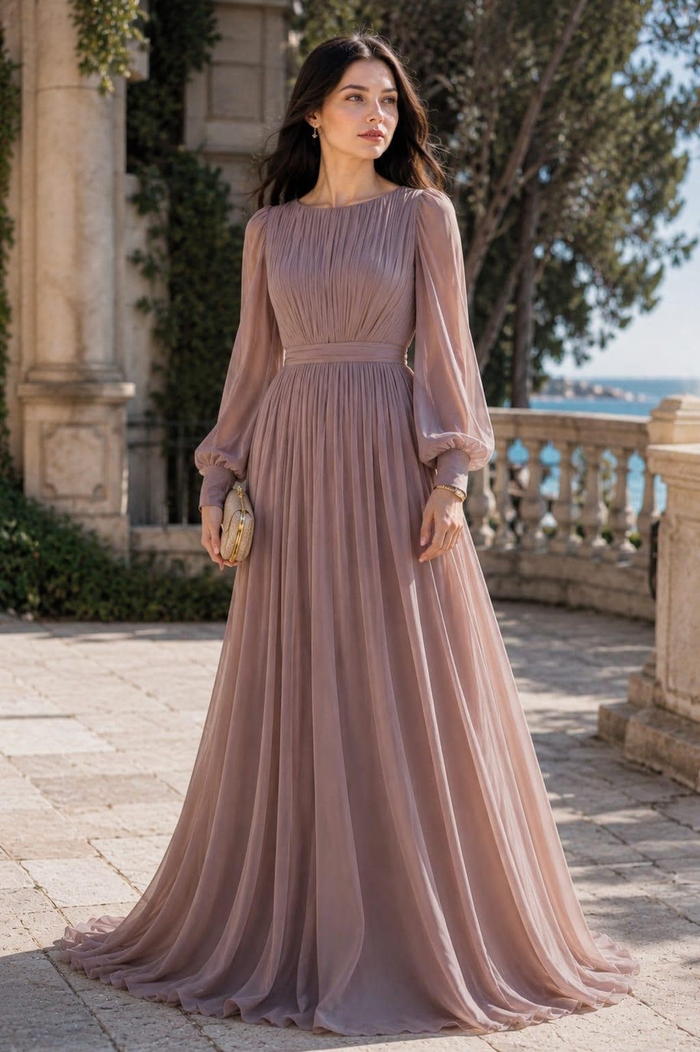 Women's Vintage Neckline Pleated Evening Dress
