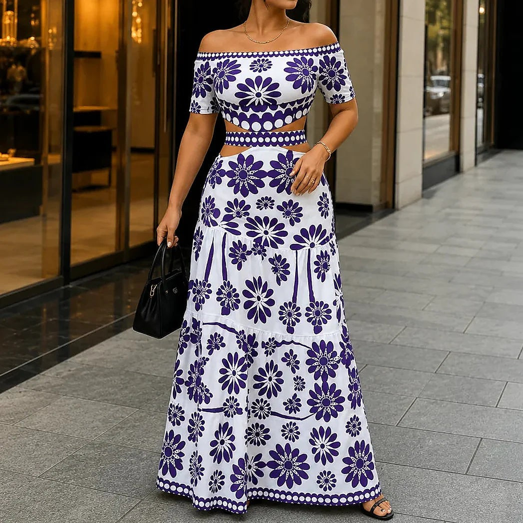 Women's Off-Shoulder Floral Maxi Skirt Set