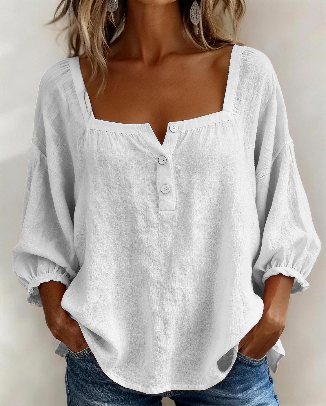 Women's Square Neck Button Up Blouse