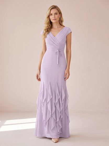 Women's Vintage Neckline Ruffle Maxi Evening Dress