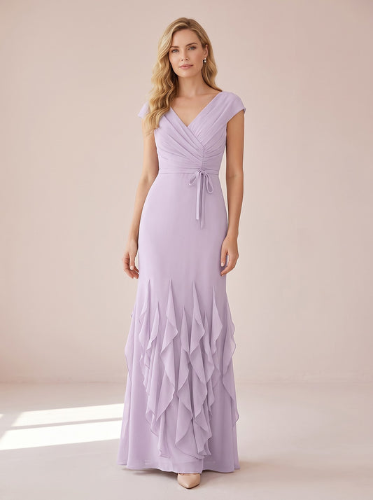 Women's Vintage Neckline Ruffle Maxi Evening Dress