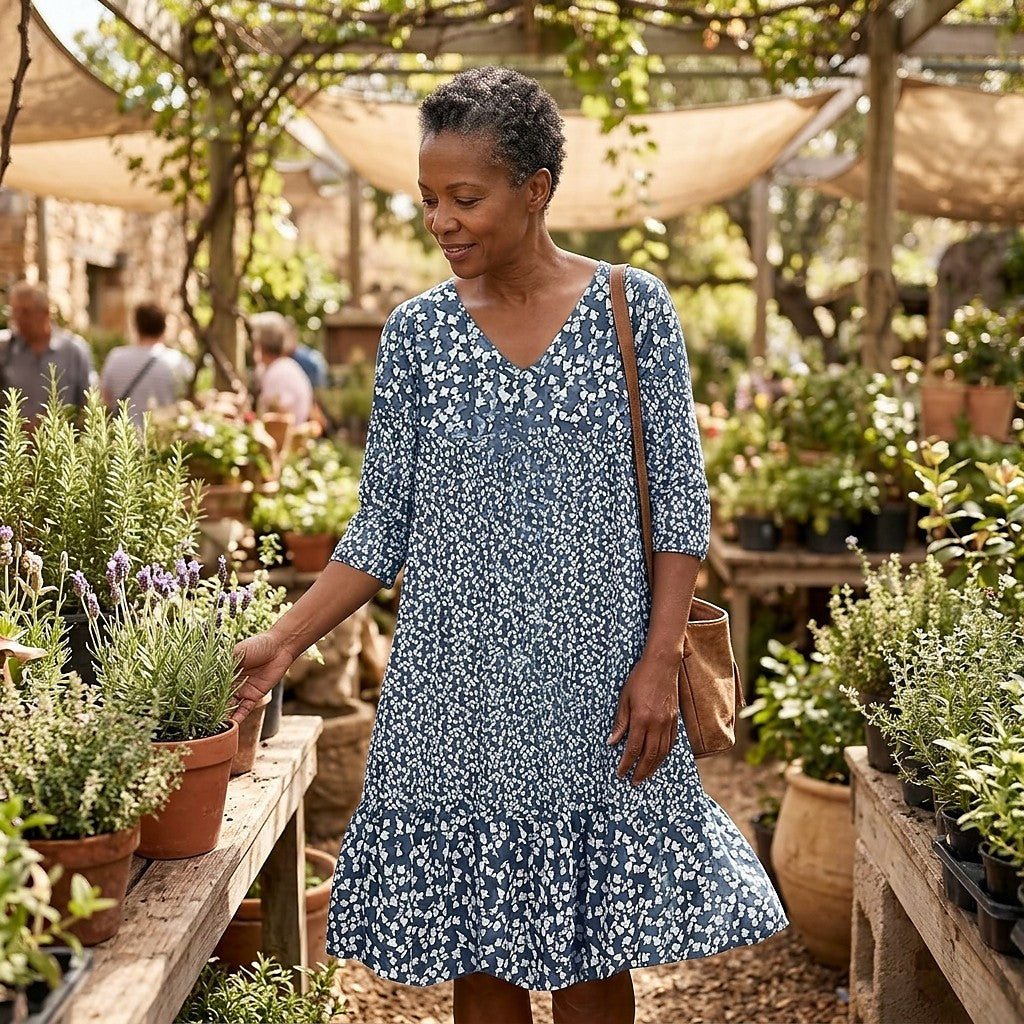 Women's V-Neck Floral Ruffle Hem Dress