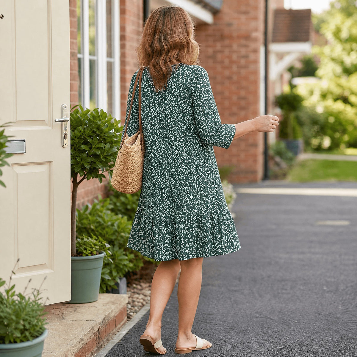 Women's V-Neck Floral Ruffle Hem Dress