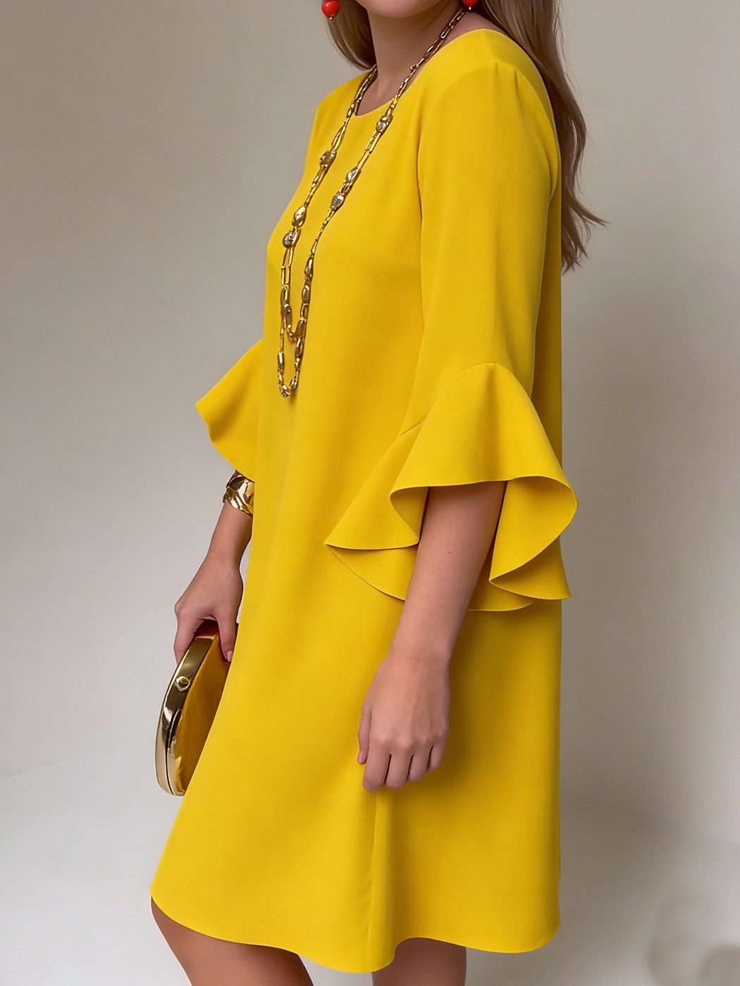 Women's Casual Ruffle Sleeve Shift Dress