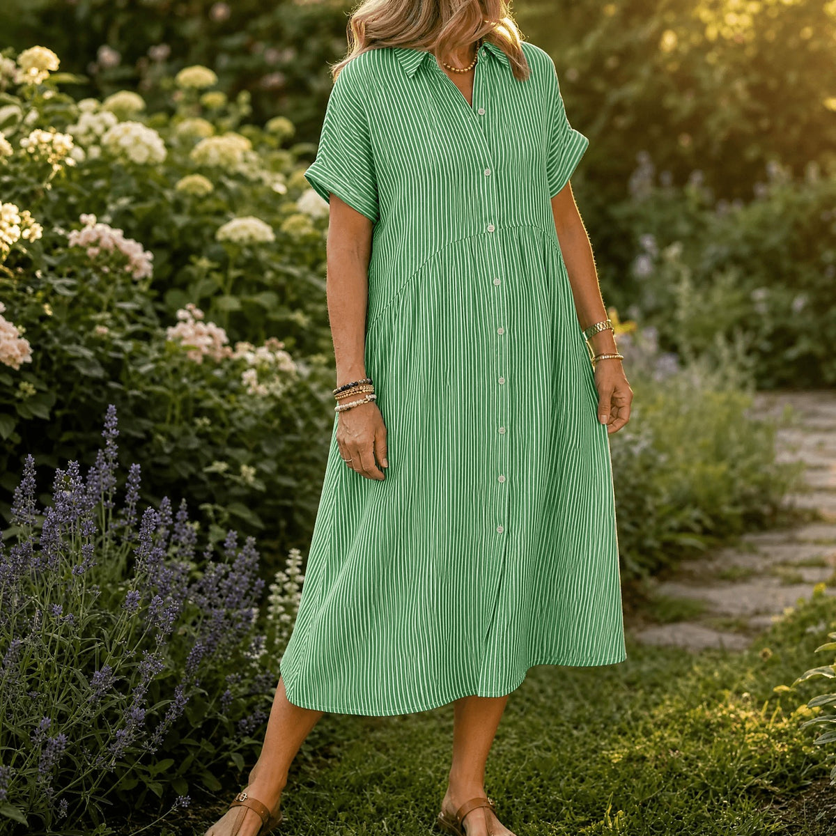 Women's Striped Midi Shirt Dress