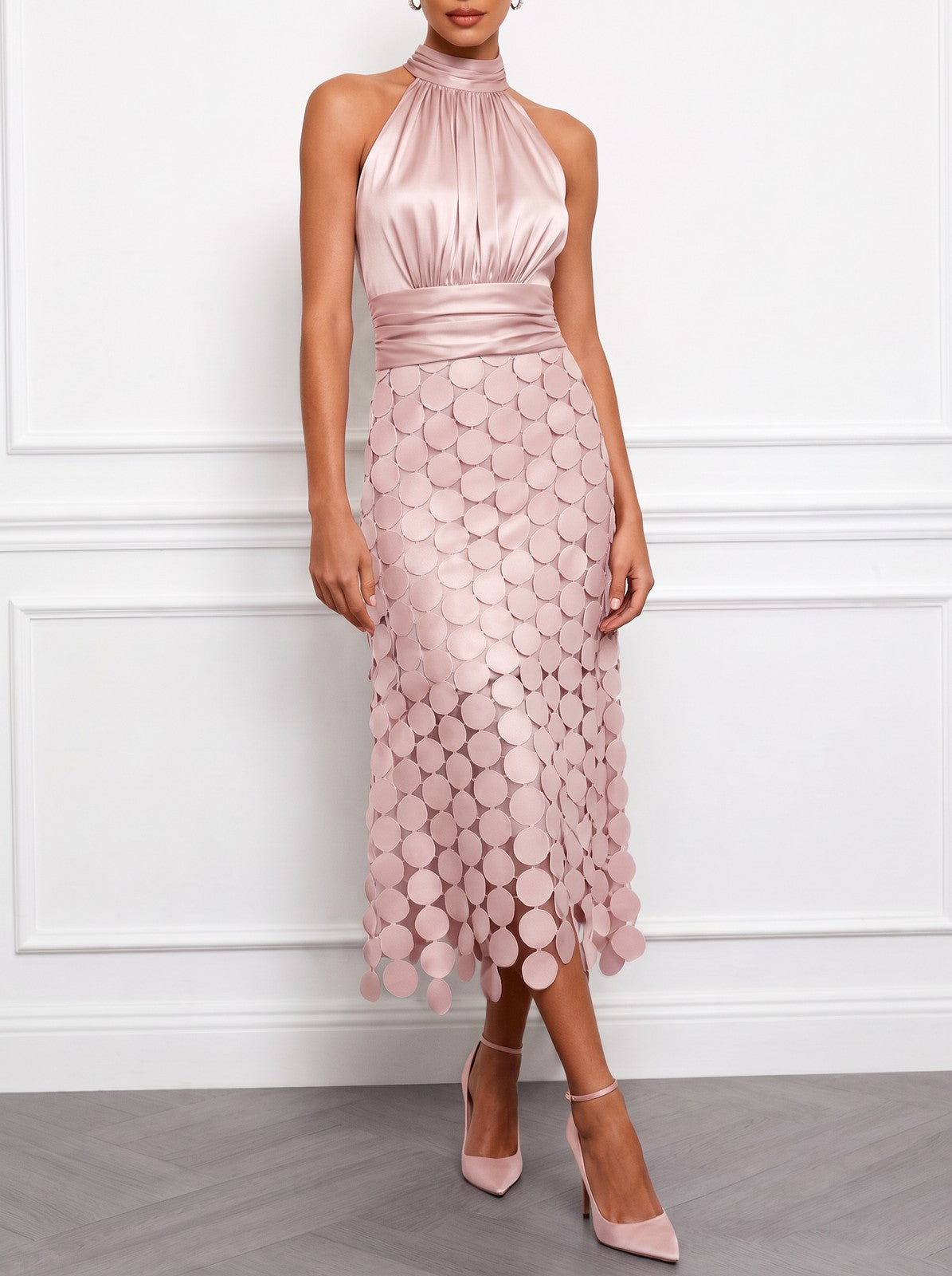 Women's Satin Halter Midi Dress