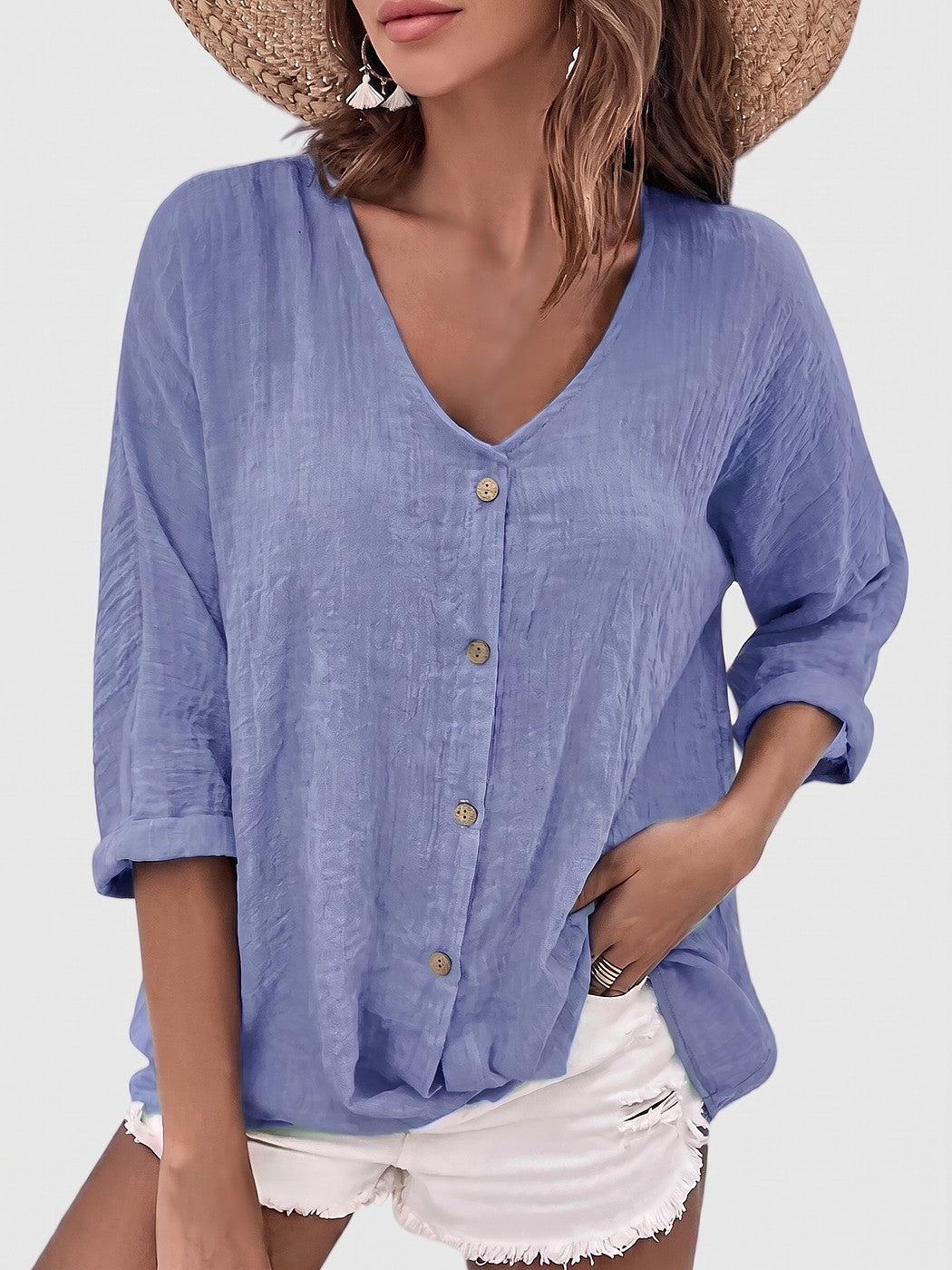 Women's V Neck Button Up Blouse