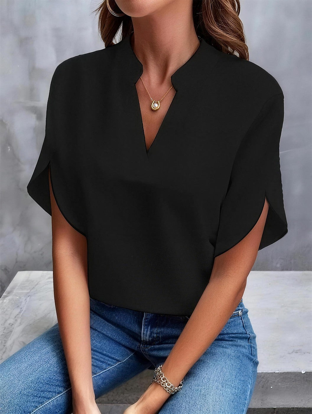Women's Short Sleeve V Neck Blouse
