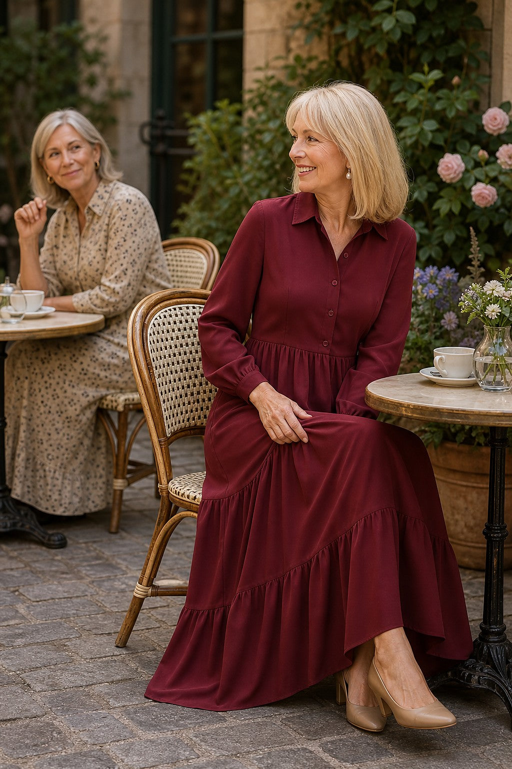 Women's Long Sleeve Collared Maxi Dress