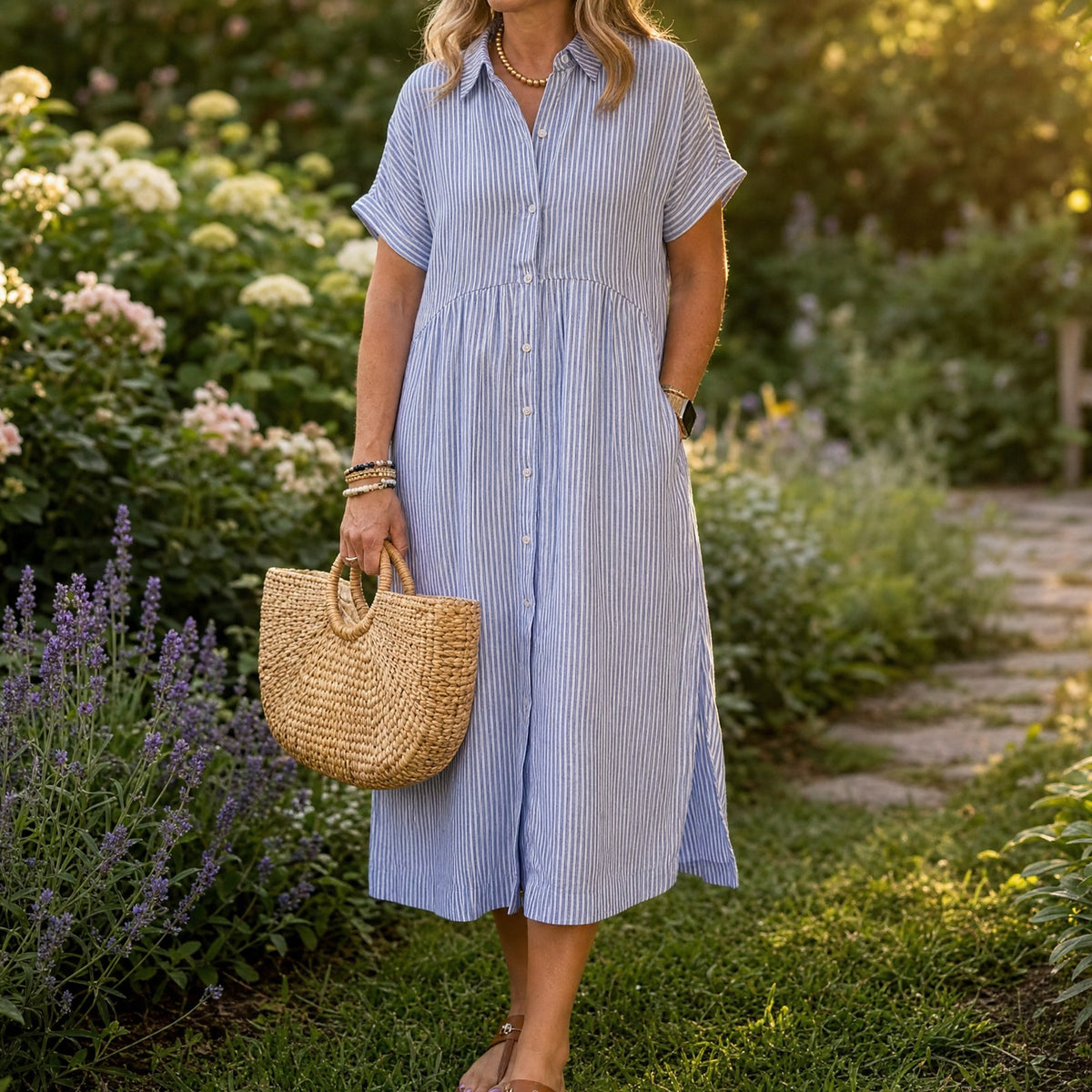 Women's Striped Midi Shirt Dress
