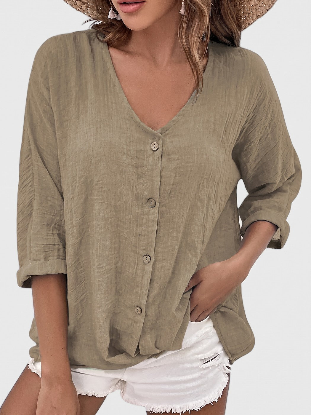Women's V Neck Button Up Blouse