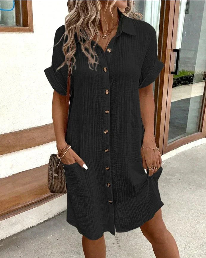 Women's Cotton Short Sleeve Shirt Dress