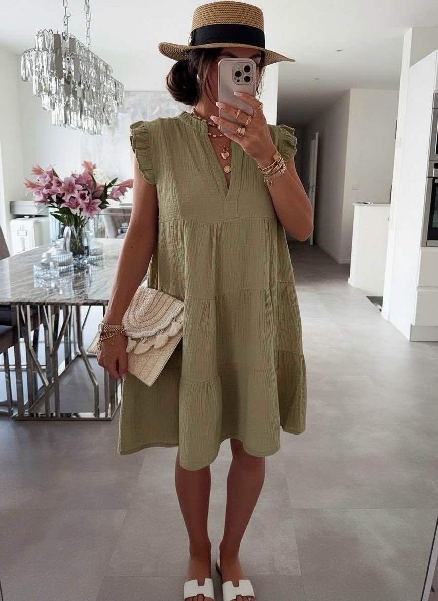 Women's Frill Sleeve V Neck Summer Dress
