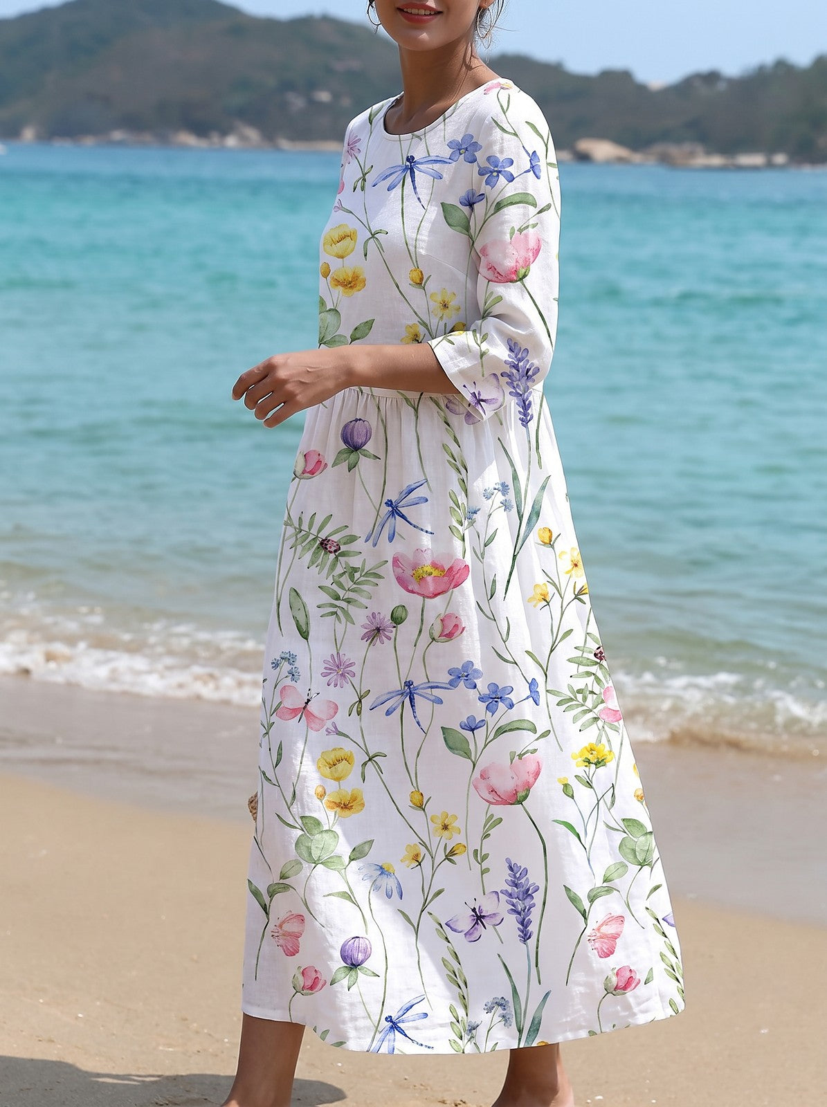Women's Floral Print Beach Midi Dress