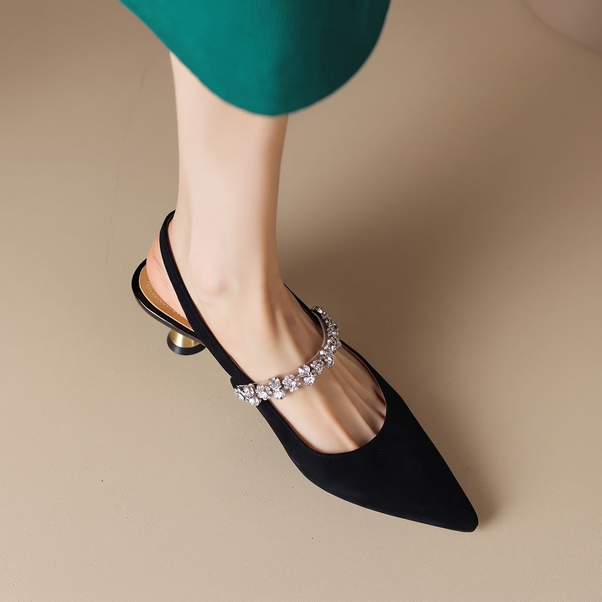 Women's Crystal Slingback Kitten Heels