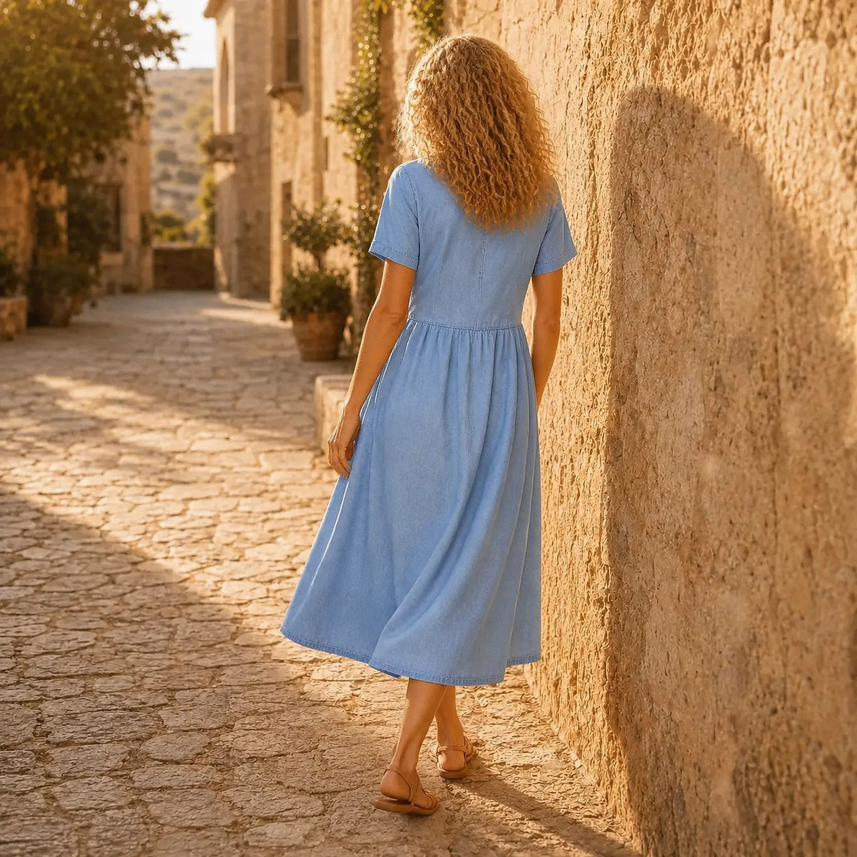 Women's Short Sleeve Denim Look Shirt Dress