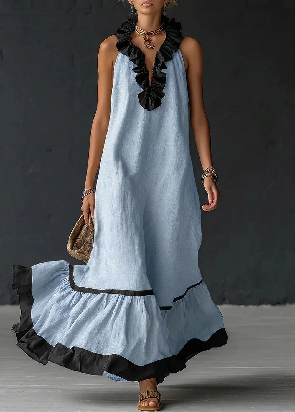Women's Halter Ruffle Maxi Dress