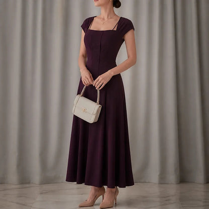 Women's Square Neck Cap Sleeve Midi Dress