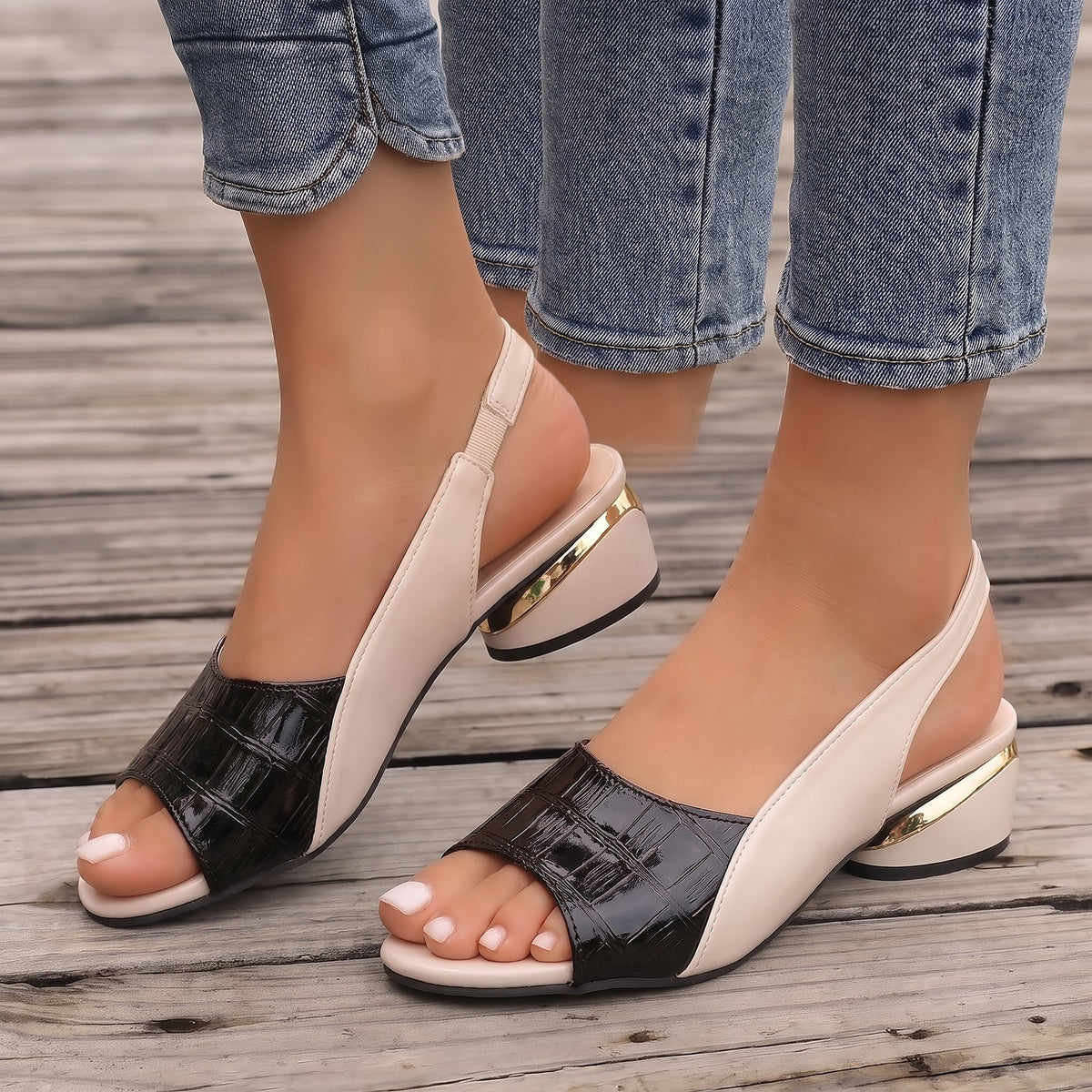 Women's Slingback Peep Toe Block Heels