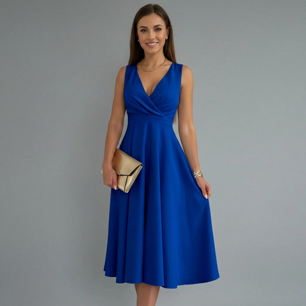 Women's Sleeveless V Neck Midi Dress
