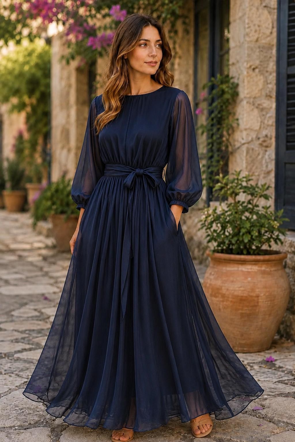 Women's Vintage Neckline Chiffon Evening Dress