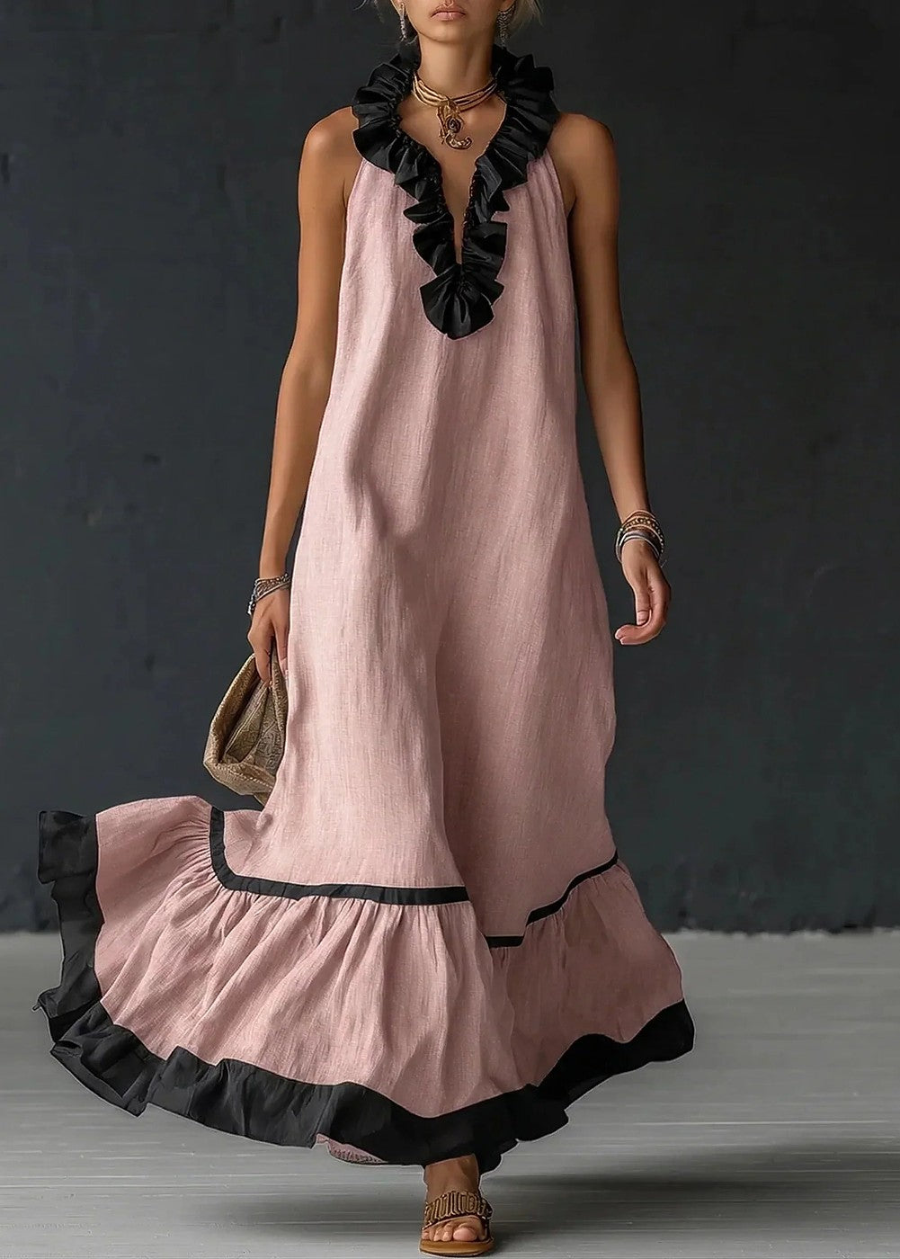Women's Halter Ruffle Maxi Dress