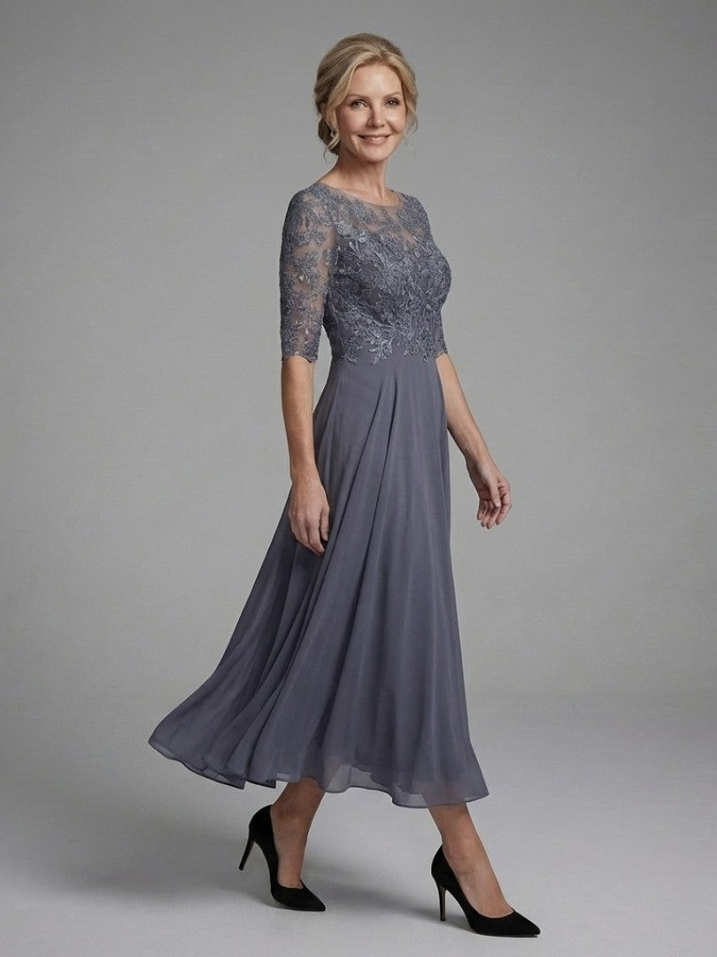 Women's Lace Bodice Chiffon Midi Dress