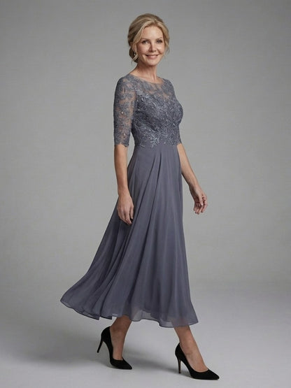 Women's Lace Bodice Chiffon Midi Dress