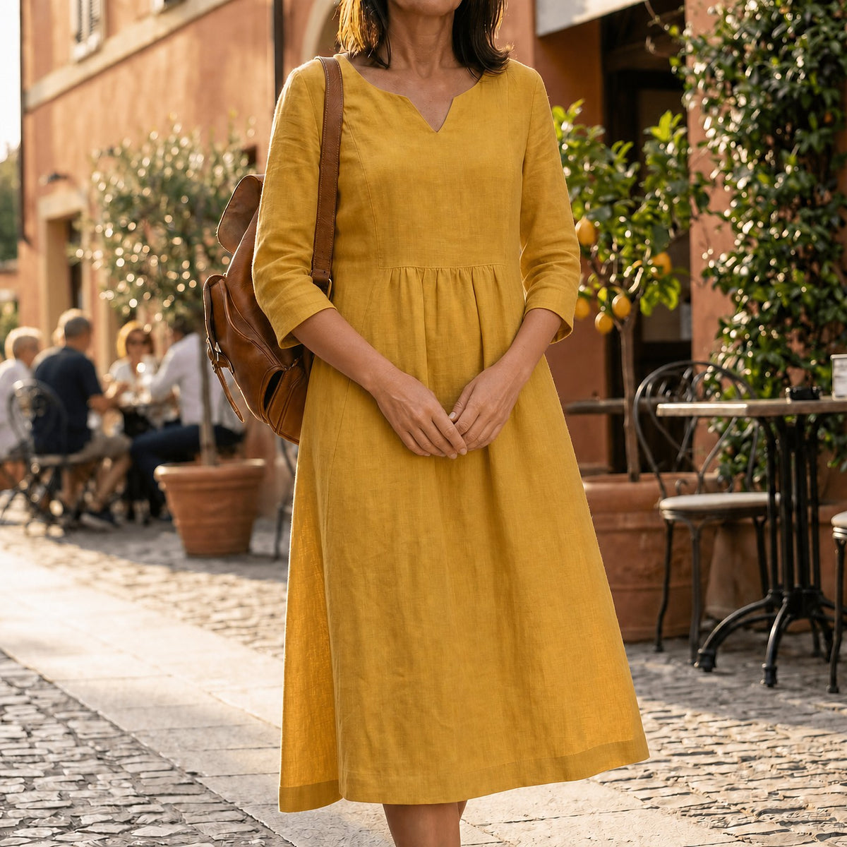 Women's V-Neck 3/4 Sleeve Midi Dress