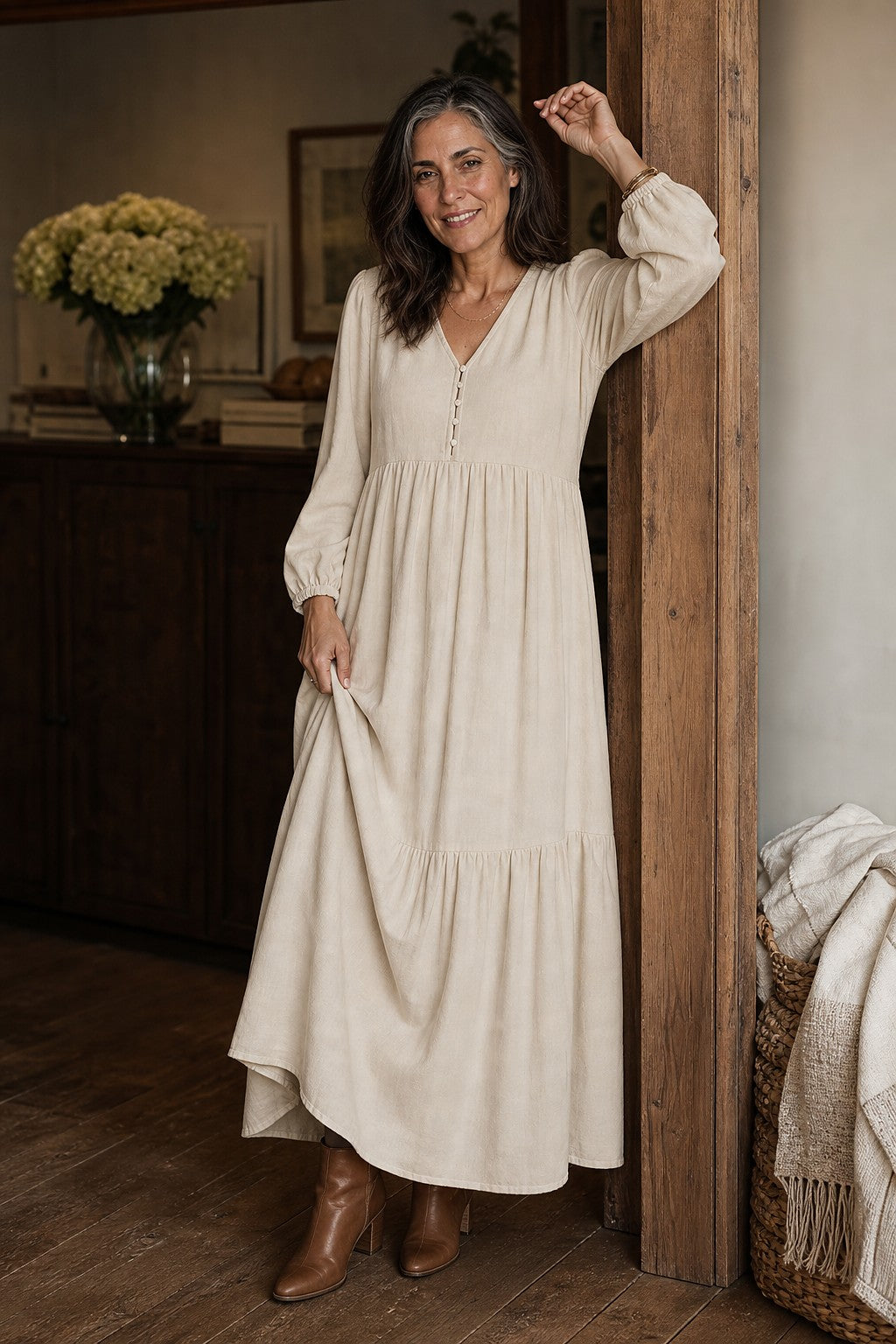 Women's Long Sleeve Tiered Maxi Dress