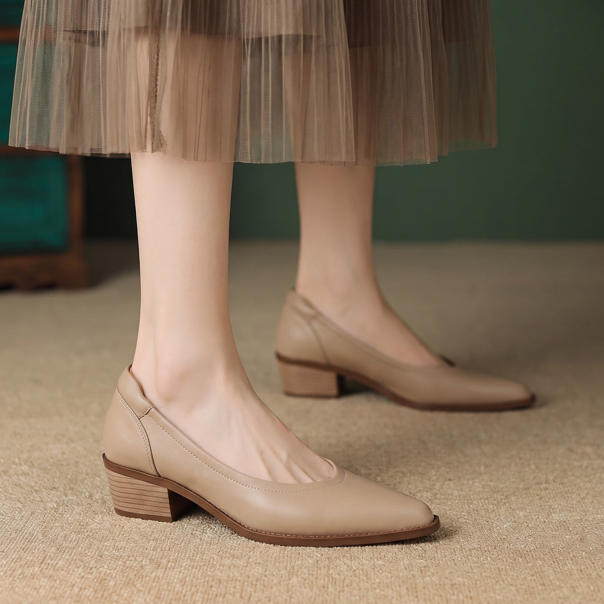 Women's Pointed Toe Low Block Heels