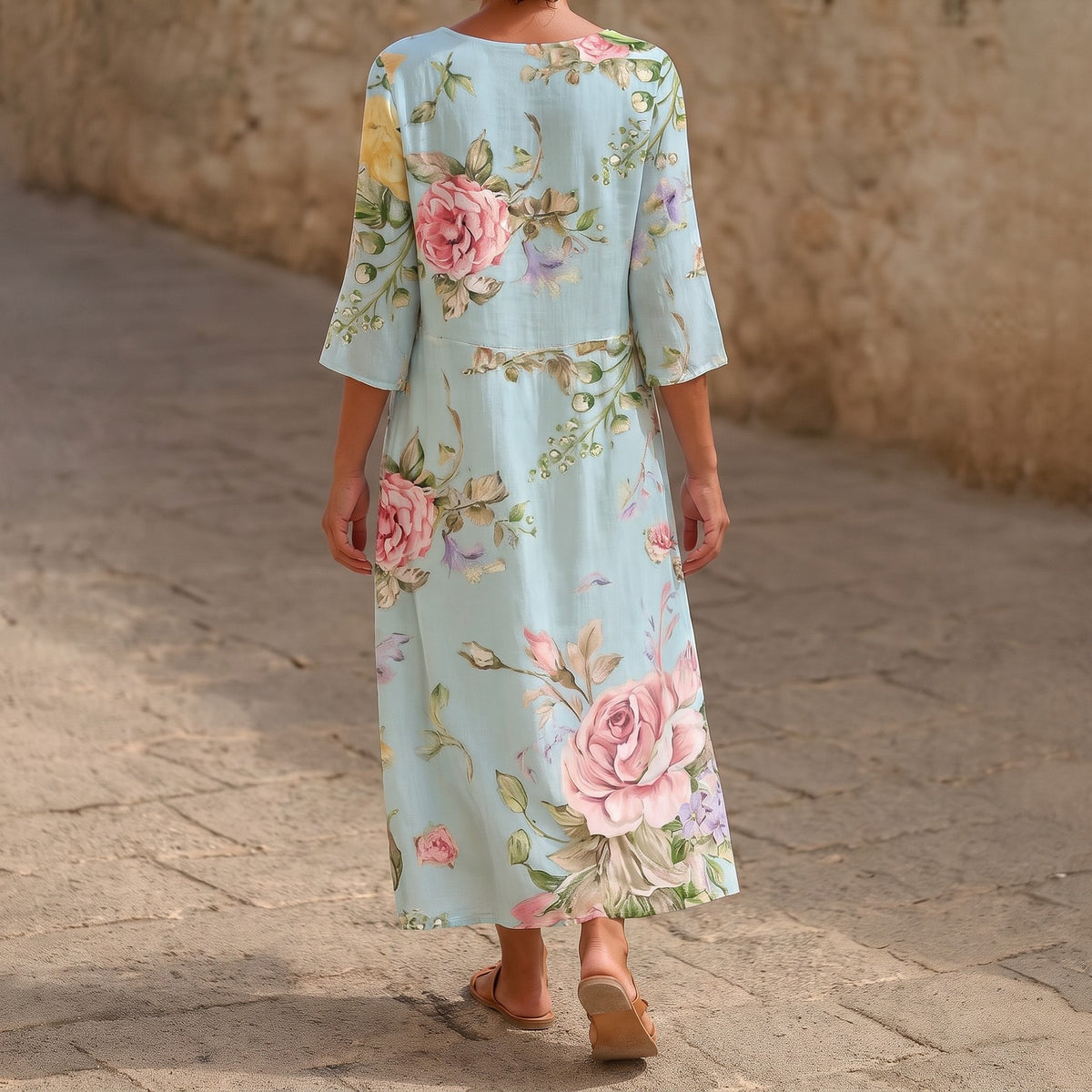 Women's 3/4 Sleeve Midi Dress