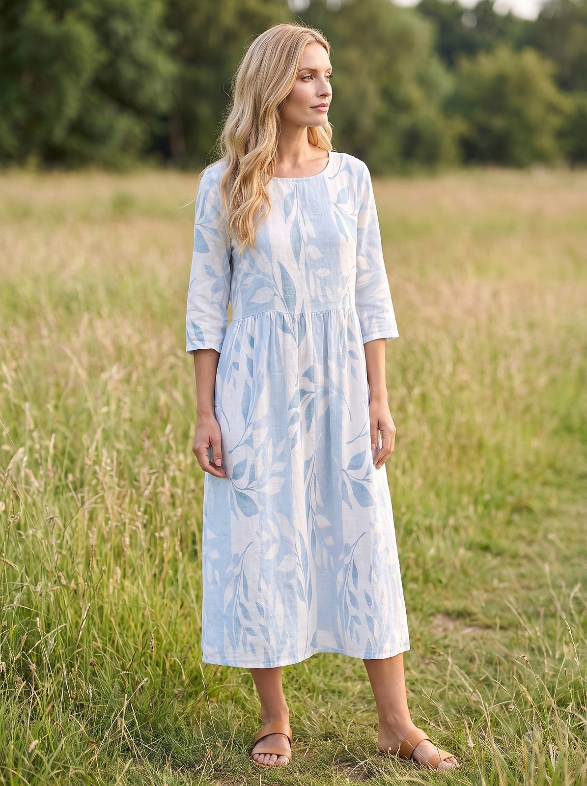 Women's Tropical Print Round Neck Sundress