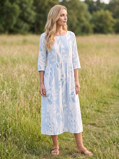 Women's Tropical Print Round Neck Sundress