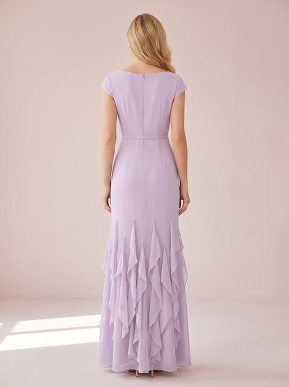 Women's Vintage Neckline Ruffle Maxi Evening Dress
