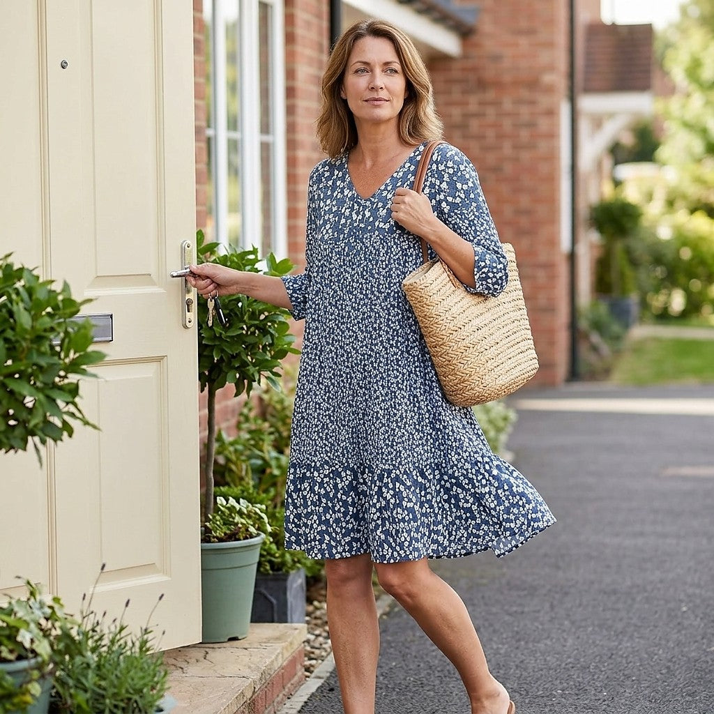 Women's V-Neck Floral Ruffle Hem Dress