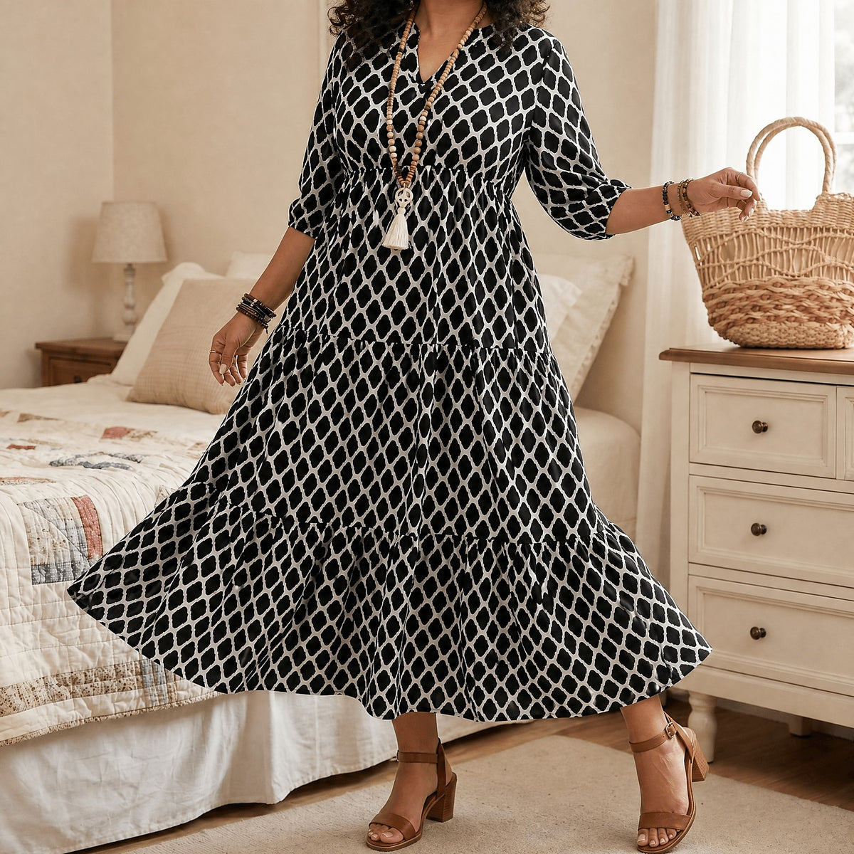 Women's Tiered Maxi Dress with Pockets