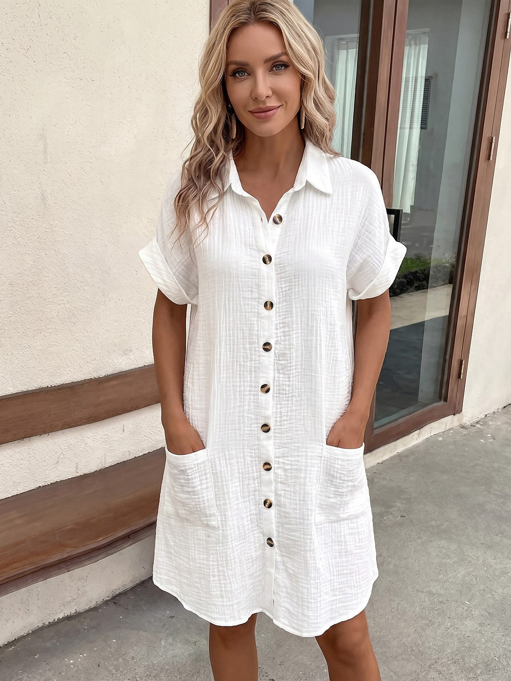 Women's Cotton Button Up Shirt Dress