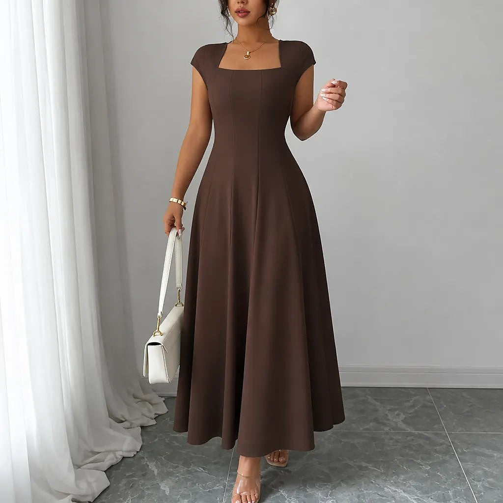 Women's Square Neck Cap Sleeve Midi Dress