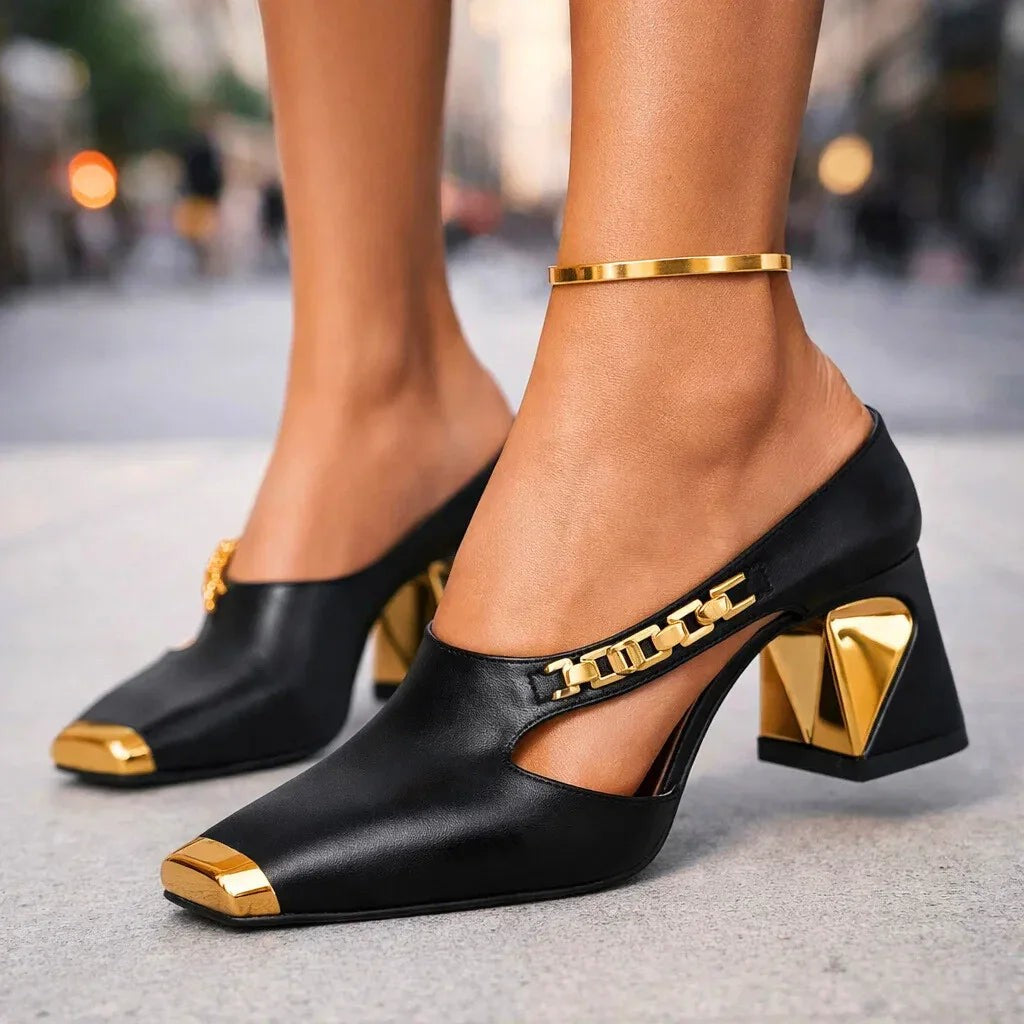 Women's Pointed Toe Block Heel Mules