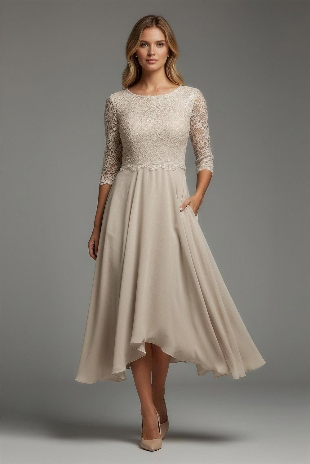 Women's Lace Chiffon Midi Dress